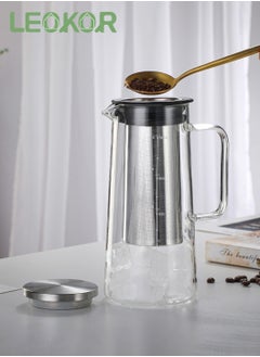 LEOKOR Glass Cold Brew Coffee Maker Pot Jar with Tick Marks Stainless Steel Filter Ice Brewed Coffee Tea Infuser Pot Cold Kettle 1000mL  - Image 3