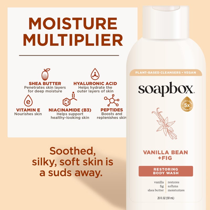 Soapbox Body Wash, Vanilla Bean & Fig Liquid Body Wash, Moisturizing Soap with Shea Butter, Vegan Duo Pack of 2 Soap Bottles, 20oz Each - Image 3