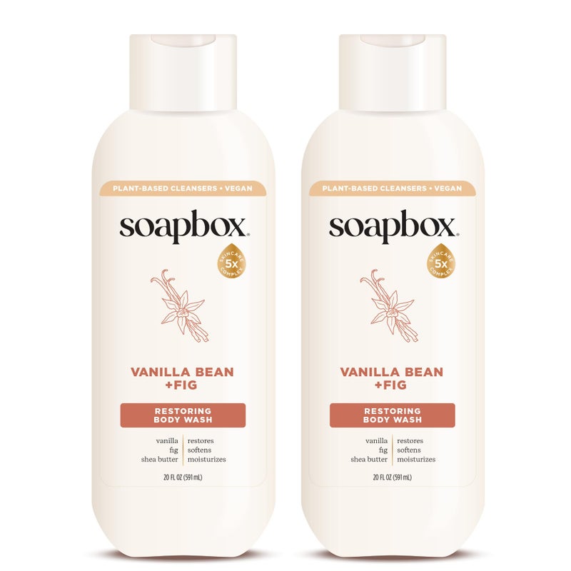 Soapbox Body Wash, Vanilla Bean & Fig Liquid Body Wash, Moisturizing Soap with Shea Butter, Vegan Duo Pack of 2 Soap Bottles, 20oz Each - Image 1