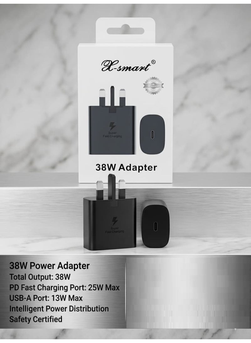 X SMART X-smart 38W Dual Port Fast Charging Wall Adapter (USB-C & USB-A) for Samsung Galaxy, Black - Image 3