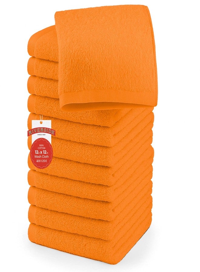 RIVERSIDE 12 Pack Washcloths - 12x12 Inches, 400 GSM, 100% Ring-Spun Cotton - Soft, Absorbent & Durable Face and Body Towels - for Bathroom, Spa, Gym, Makeup Removal & Everyday Use - Orange - Image 1