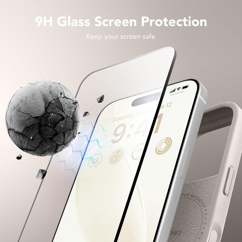 GONEZ Magnetic for iPhone 16 Pro Case, Compatible with MagSafe, [2 Screen Protector + 2 Camera Lens Protector], Silicone Shockproof Anti-Scratch Protective Phone Case 6.3 inch, Stone - Image 4