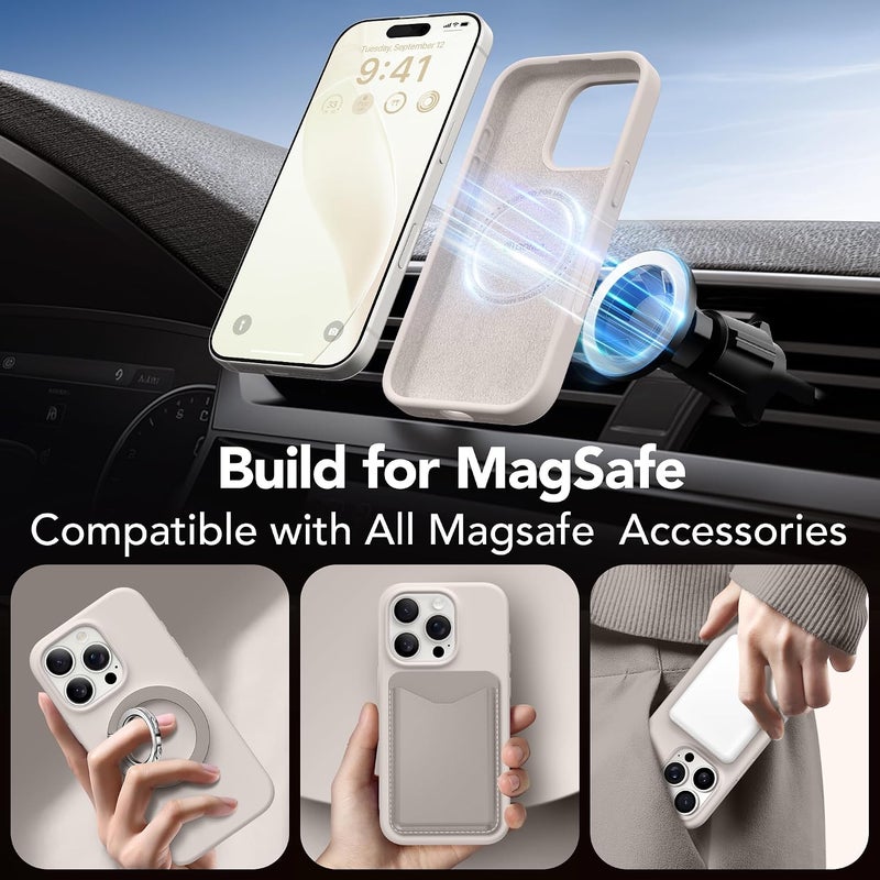 GONEZ Magnetic for iPhone 16 Pro Case, Compatible with MagSafe, [2 Screen Protector + 2 Camera Lens Protector], Silicone Shockproof Anti-Scratch Protective Phone Case 6.3 inch, Stone - Image 3
