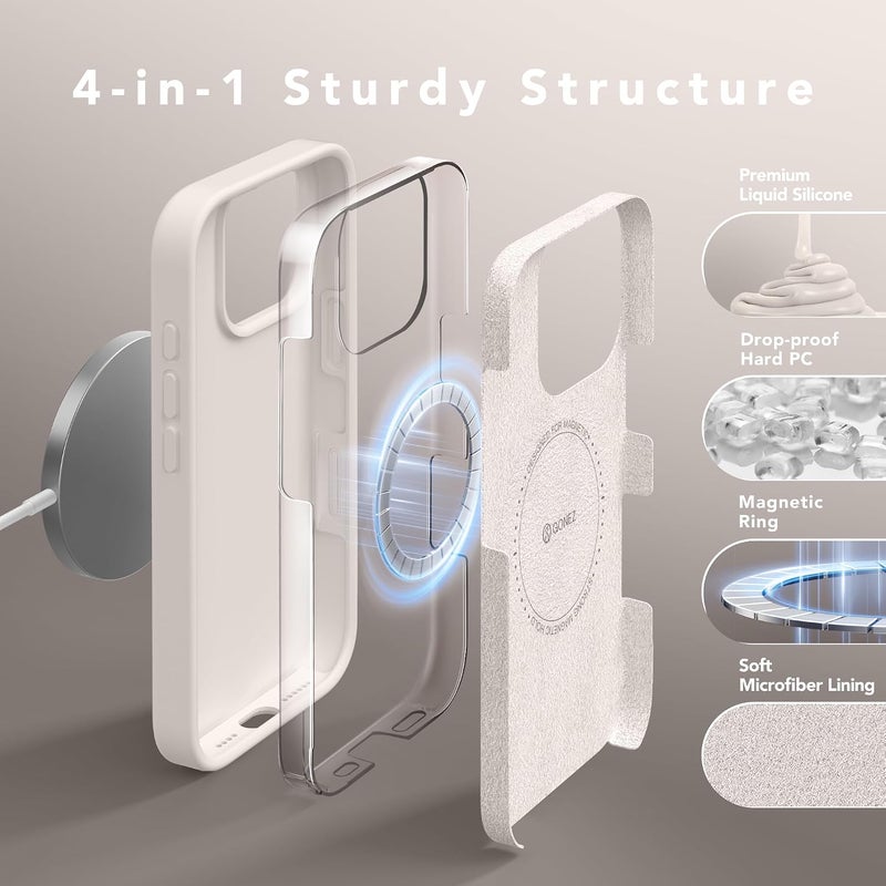GONEZ Magnetic for iPhone 16 Pro Case, Compatible with MagSafe, [2 Screen Protector + 2 Camera Lens Protector], Silicone Shockproof Anti-Scratch Protective Phone Case 6.3 inch, Stone - Image 5