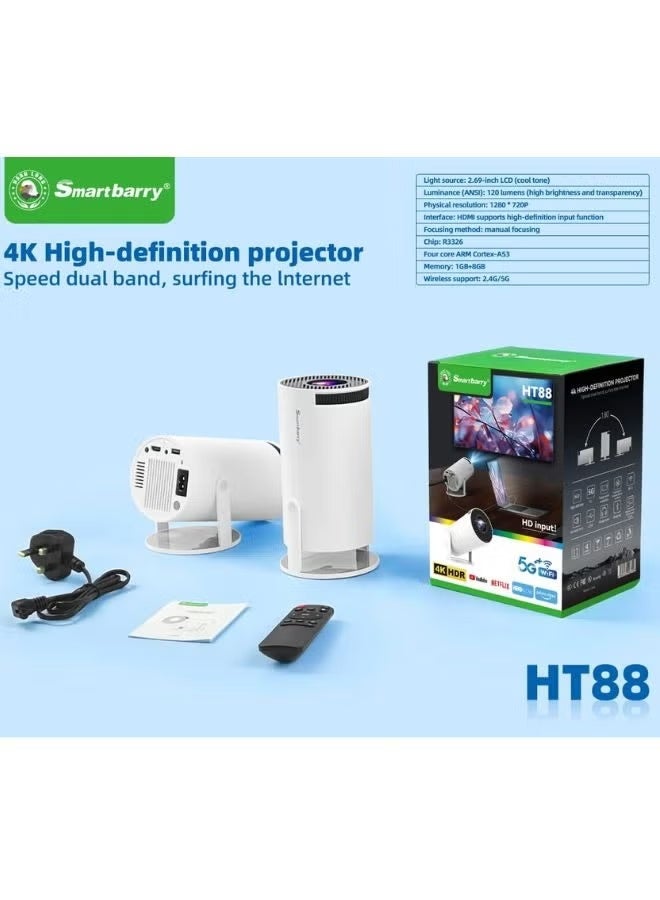 Smartbarry 4K / 1080P Mini Projector – Android OS, WiFi & Bluetooth, 210° Rotatable Stand, 8000+ Apps - Image 1