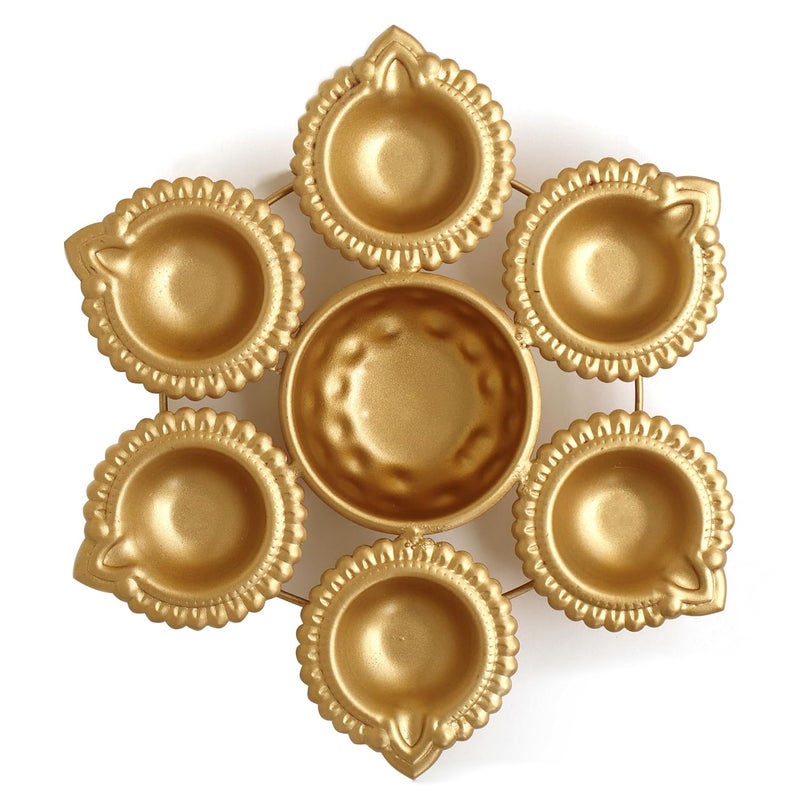 Pure Source India Pure Source India Handcrafted Diya Shape Flower Decorative Urli Bowl | for Floating Flowers and Tea Light Candles | Home and Office Decor | Diwali Decoration Items - Mini 7 inch, Set of 2 Pieces  - Image 2
