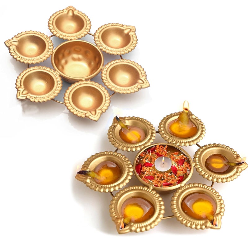 Pure Source India Pure Source India Handcrafted Diya Shape Flower Decorative Urli Bowl | for Floating Flowers and Tea Light Candles | Home and Office Decor | Diwali Decoration Items - Mini 7 inch, Set of 2 Pieces  - Image 1