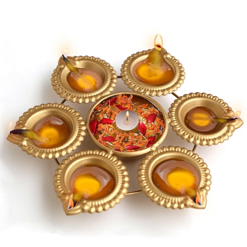 Pure Source India Pure Source India Handcrafted Diya Shape Flower Decorative Urli Bowl | for Floating Flowers and Tea Light Candles | Home and Office Decor | Diwali Decoration Items - Mini 7 inch, Set of 2 Pieces  - Image 4