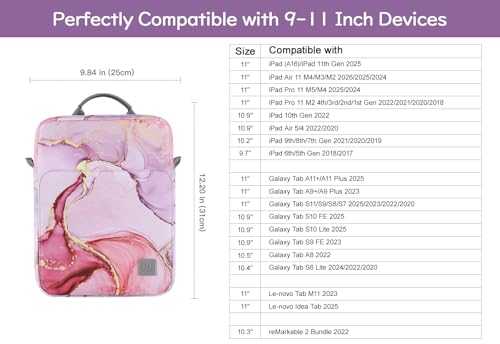 Dadanism 911 Inch Tablet Sleeve Bag Carrying Case with Shoulder Strap for iPad A16 11 iPad 10th Gen 109 iPad Air M4Pro M5 11 iPad 987th 102 Galaxy Tab A11 Plus 11 Cloudy Pink - Image 3
