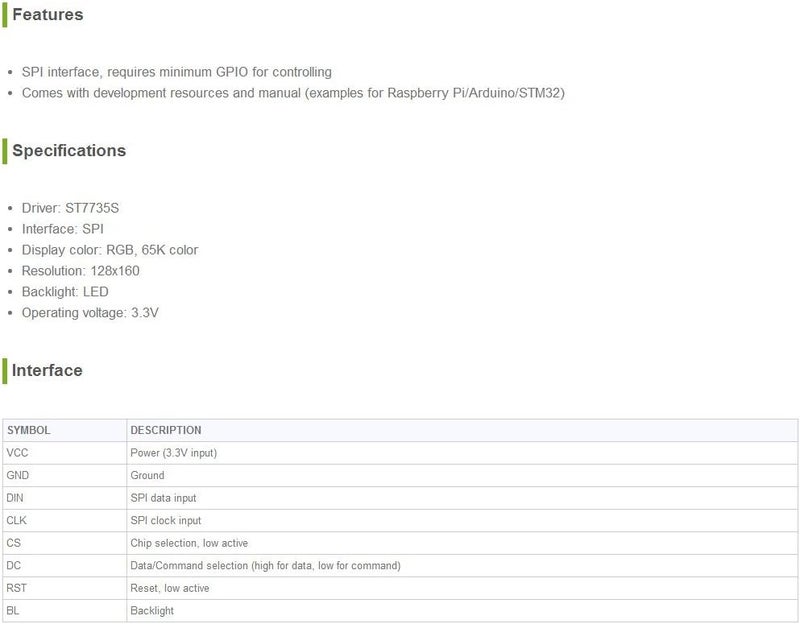 Waveshare 1.8inch LCD Display Module 128x160 Pixels Embedded Controller Communicating via SPI Interface. RGB, 65K Display Color with Examples for Raspberry Pi/Jetson Nano/Arduino - Image 2