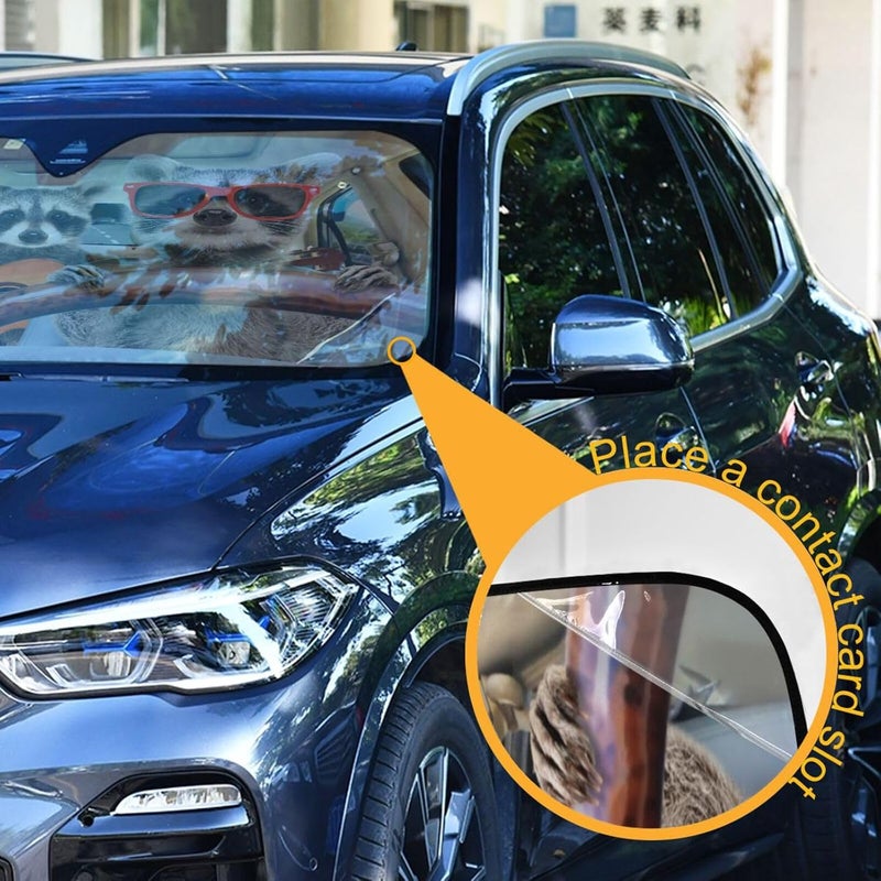 Oarencol Raccoon Driving Car Windshield Sun Shade Funny Animal Music Foldable UV Ray Sun Visor Protector Sunshade to Keep Your Vehicle Cool (55" x 27.6") - Image 3