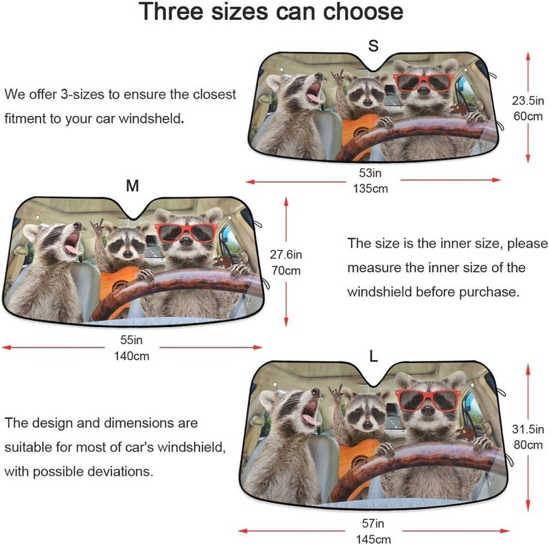 Oarencol Raccoon Driving Car Windshield Sun Shade Funny Animal Music Foldable UV Ray Sun Visor Protector Sunshade to Keep Your Vehicle Cool (55" x 27.6") - Image 4