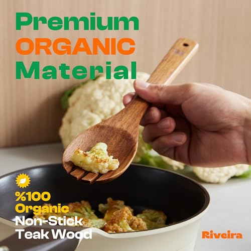 Riveira Teak Wooden Cooking Utensils Set of 6 Premium Quality Non-Toxic Wooden Spoons & Spatula for Cooking, Stirring & Serving - Image 2