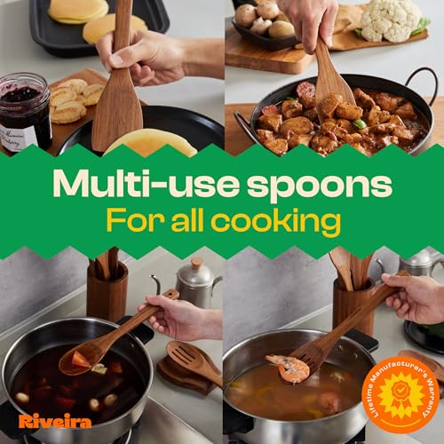Riveira Teak Wooden Cooking Utensils Set of 6 Premium Quality Non-Toxic Wooden Spoons & Spatula for Cooking, Stirring & Serving - Image 4