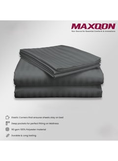 MAXQON Fitted Bed Sheet +2Pcs Pillow Covers, King/Queen/Double/Single Sizes, Color Grey  - Image 5