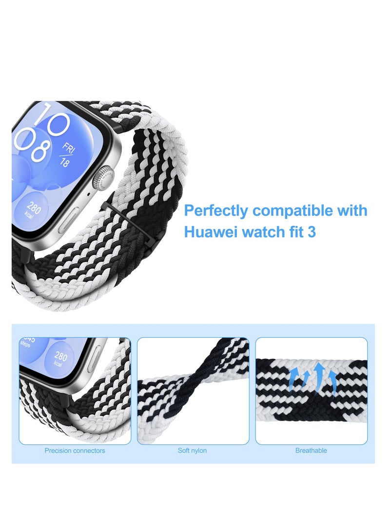 SYOSI Braid Nylon Band for Watch, Compatible with Huawei Watch Fit 3 Strap, Soft Sport Replacement Wristband Compatible for Huawei Fit 3 Smartwatch Fitness Accessories-Black+Gray - Image 4