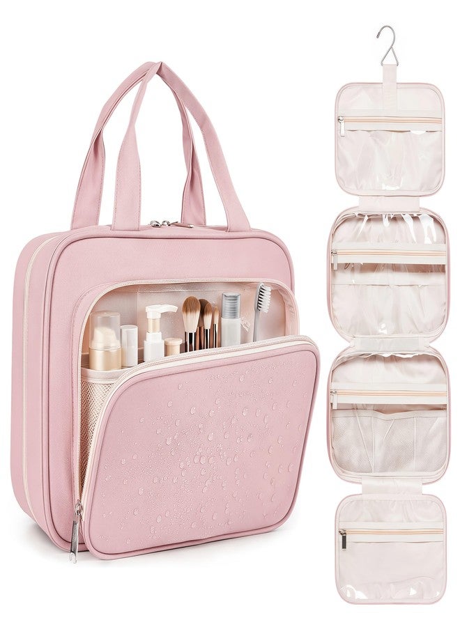 Hanging Toiletry Bag with Hook, Large 4-Layer Waterproof Travel Organizer for Full-Size Bottles, Makeup & Toiletries Bag for Women & Men (Pink) - Image 1