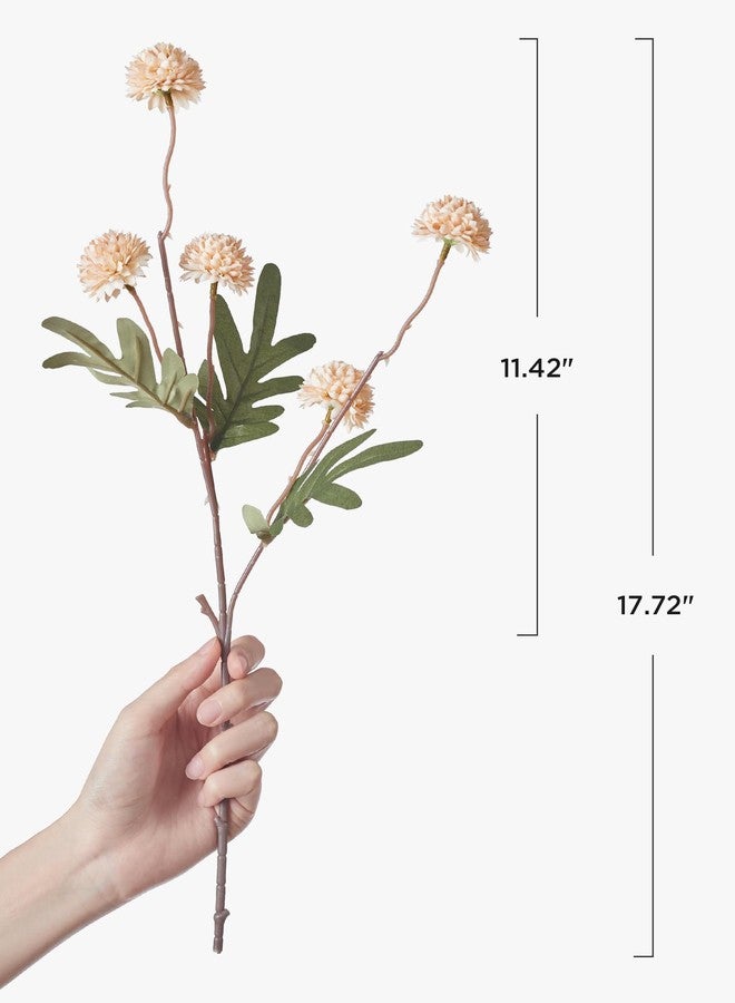 InnoGear Silk Flowers Pompon Mum Artificial Flowers, 5pcs Fake Mini Chrysanthemums with Stems Bulk Faux Kiku Flower for Decoration Memorial DIY Wedding Bouquets Centerpieces Bridal Shower, Beige - Image 2