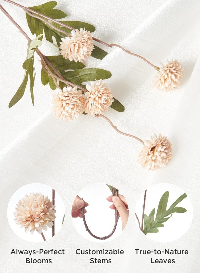 InnoGear Silk Flowers Pompon Mum Artificial Flowers, 5pcs Fake Mini Chrysanthemums with Stems Bulk Faux Kiku Flower for Decoration Memorial DIY Wedding Bouquets Centerpieces Bridal Shower, Beige - Image 3