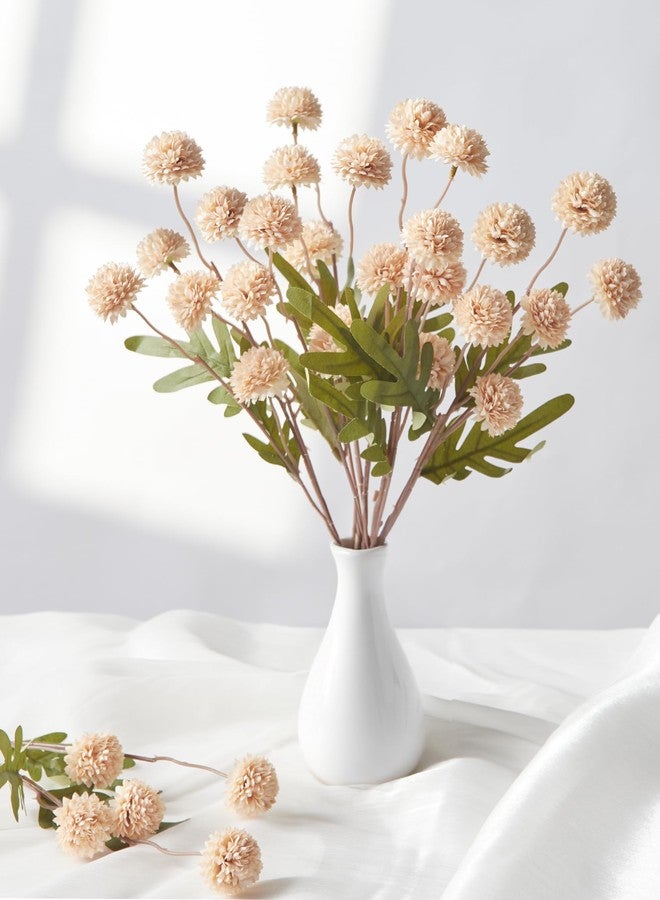 InnoGear Silk Flowers Pompon Mum Artificial Flowers, 5pcs Fake Mini Chrysanthemums with Stems Bulk Faux Kiku Flower for Decoration Memorial DIY Wedding Bouquets Centerpieces Bridal Shower, Beige - Image 5