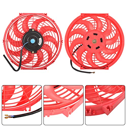 GESEXI 12 Inch Slim Fan Push Pull Electric Radiator Cooling Fan Universal High Performance 12V 80W Motor with Fan Mounting Kit (Red) - Image 2