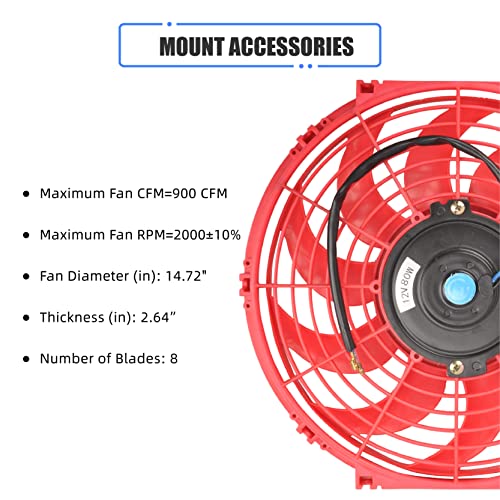 GESEXI 12 Inch Slim Fan Push Pull Electric Radiator Cooling Fan Universal High Performance 12V 80W Motor with Fan Mounting Kit (Red) - Image 3