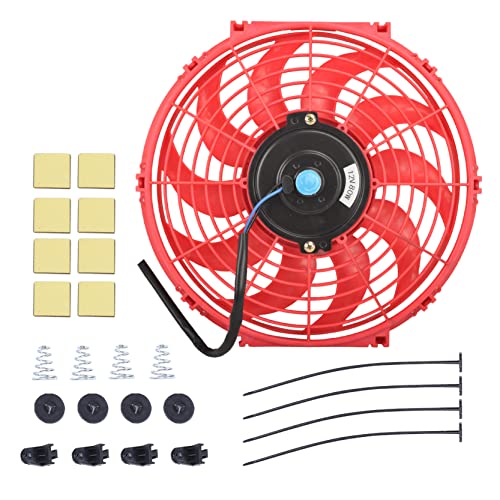GESEXI 12 Inch Slim Fan Push Pull Electric Radiator Cooling Fan Universal High Performance 12V 80W Motor with Fan Mounting Kit (Red) - Image 1