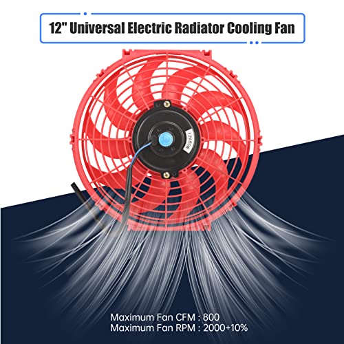 GESEXI 12 Inch Slim Fan Push Pull Electric Radiator Cooling Fan Universal High Performance 12V 80W Motor with Fan Mounting Kit (Red) - Image 5