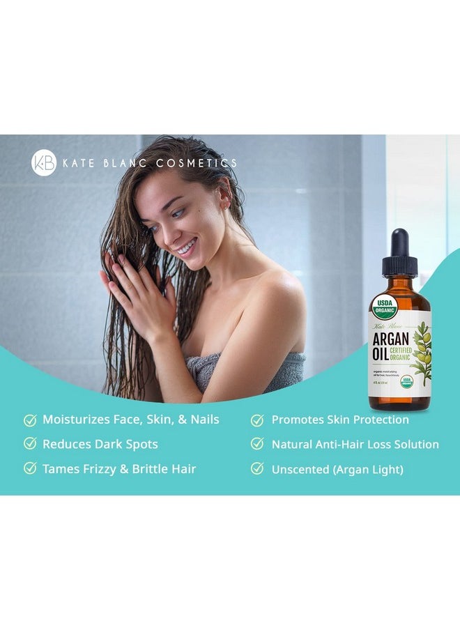 Kate Blanc Cosmetics - Kate Blanc Cosmetics Argan Oil for Hair, Face & Skin from Morocco. Promotes Hair Growth (4oz, USDA Certified Organic, Cold Pressed & 100% Pure, Light) - Image 1