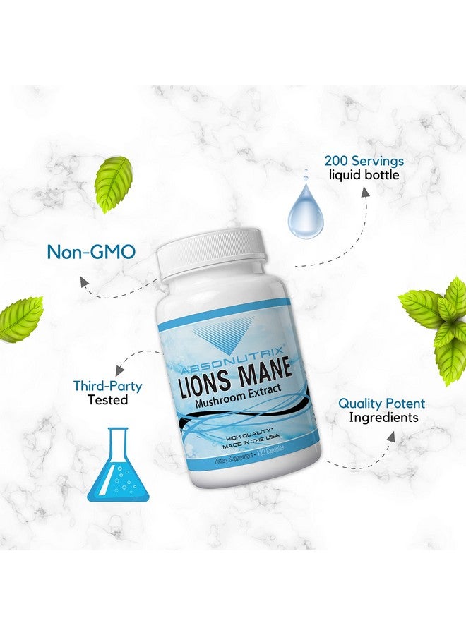Absonutrix Lion Mane Mushroom Extract 120 Capsules Supports Immune Systemhelps Improve Cognitive Health Quality Potent Ingredients Made In Usa 500 Mg Per Serving Gmpapproved - Image 3