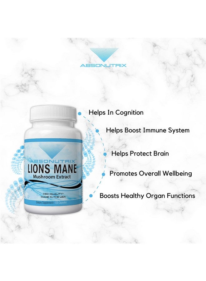 Absonutrix Lion Mane Mushroom Extract 120 Capsules Supports Immune Systemhelps Improve Cognitive Health Quality Potent Ingredients Made In Usa 500 Mg Per Serving Gmpapproved - Image 4