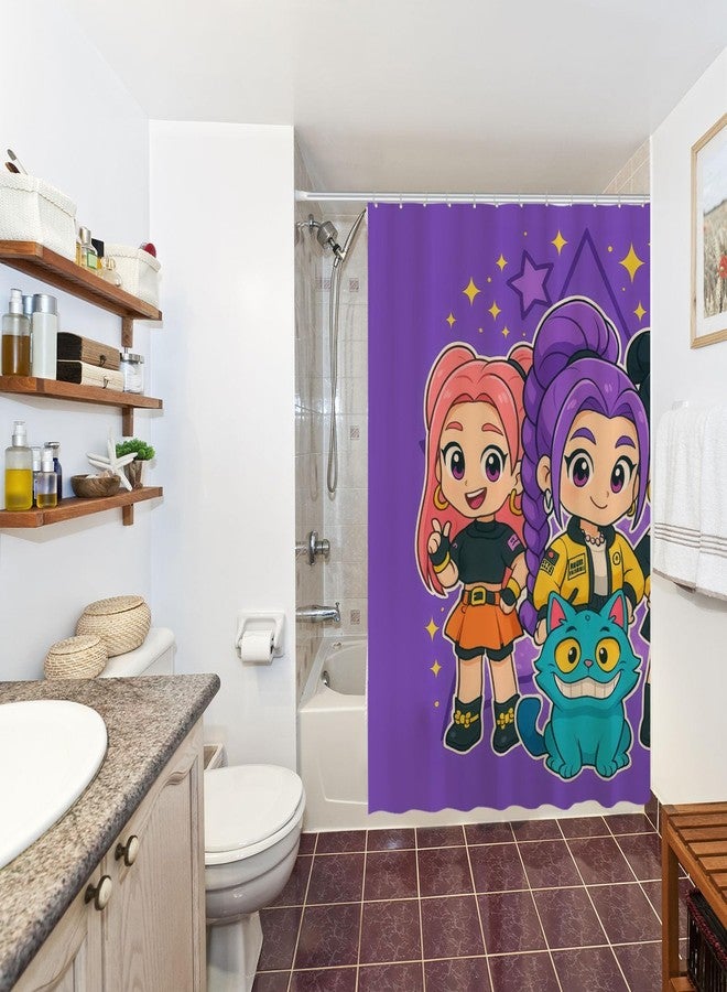 Funnytree Cute Anime Purple Korean Hunter Shower Curtain 72"x72" - Waterproof Fabric Bathroom Decor for Daughter,Teens,Fans,Girls,Women, Durable Easy Care Washable (Hooks Not Included) - Image 5