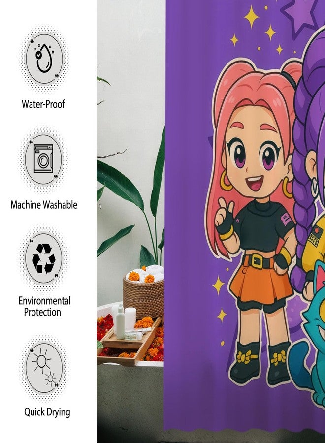 Funnytree Cute Anime Purple Korean Hunter Shower Curtain 72"x72" - Waterproof Fabric Bathroom Decor for Daughter,Teens,Fans,Girls,Women, Durable Easy Care Washable (Hooks Not Included) - Image 4