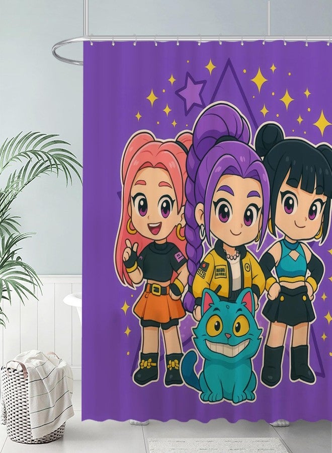 Funnytree Cute Anime Purple Korean Hunter Shower Curtain 72"x72" - Waterproof Fabric Bathroom Decor for Daughter,Teens,Fans,Girls,Women, Durable Easy Care Washable (Hooks Not Included) - Image 2