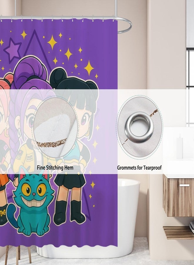 Funnytree Cute Anime Purple Korean Hunter Shower Curtain 72"x72" - Waterproof Fabric Bathroom Decor for Daughter,Teens,Fans,Girls,Women, Durable Easy Care Washable (Hooks Not Included) - Image 3