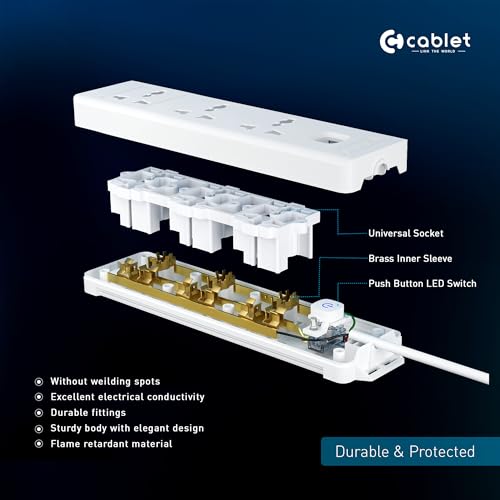 Cablet 3 Way Extension Board - 3 Universal Socket + 1 Switch, 10A and 2500W - 4.5m Heavy Duty Cable - White, Medium (Cablet 3010-45) - Image 3