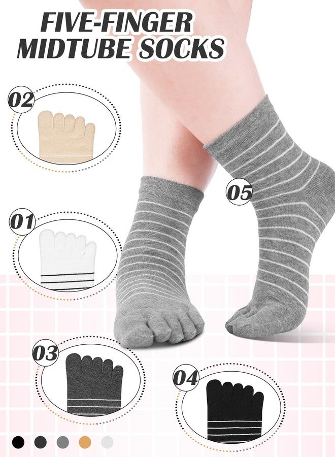 Sintege 5 Pairs Stripe Toe Socks Finger Socks Colorful Socks for Women Girl Supplies (Colorful,Trendy Style) - Image 4