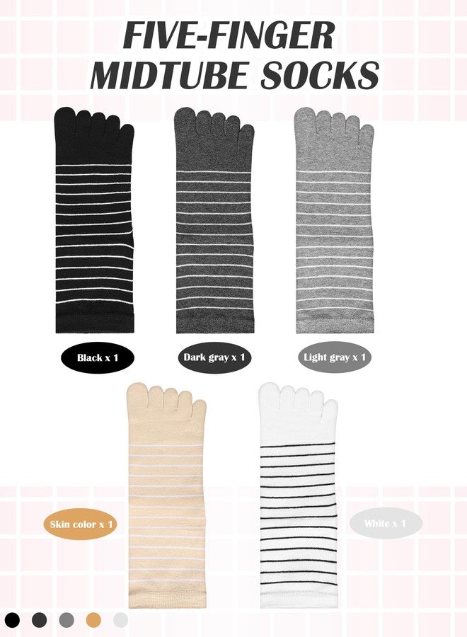 Sintege 5 Pairs Stripe Toe Socks Finger Socks Colorful Socks for Women Girl Supplies (Colorful,Trendy Style) - Image 2