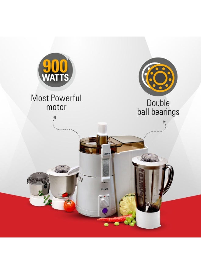 Sujata Powermatic Maxima Juicer Mixer Grinder|900 Watts Double Ball Bearing Motor|22000 RPM|Non-Stop 90 Mins Running|3 Jars including 1750ml Blender, 1000ml Grinder, 500ml Chutney Jar| (White) - Image 3