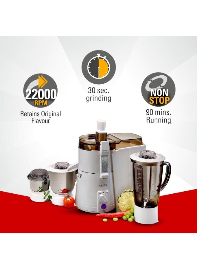 Sujata Powermatic Maxima Juicer Mixer Grinder|900 Watts Double Ball Bearing Motor|22000 RPM|Non-Stop 90 Mins Running|3 Jars including 1750ml Blender, 1000ml Grinder, 500ml Chutney Jar| (White) - Image 5