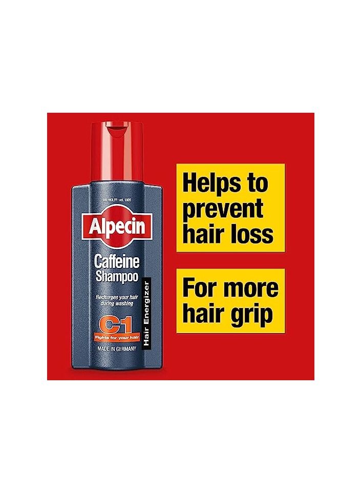Alpecin Caffeine Shampoo C1 3x 250ml | Prevents and Reduces Hair Loss | Natural Hair Growth Shampoo for Men | Energizer for Strong Hair | Hair Care for Men Made in Germany