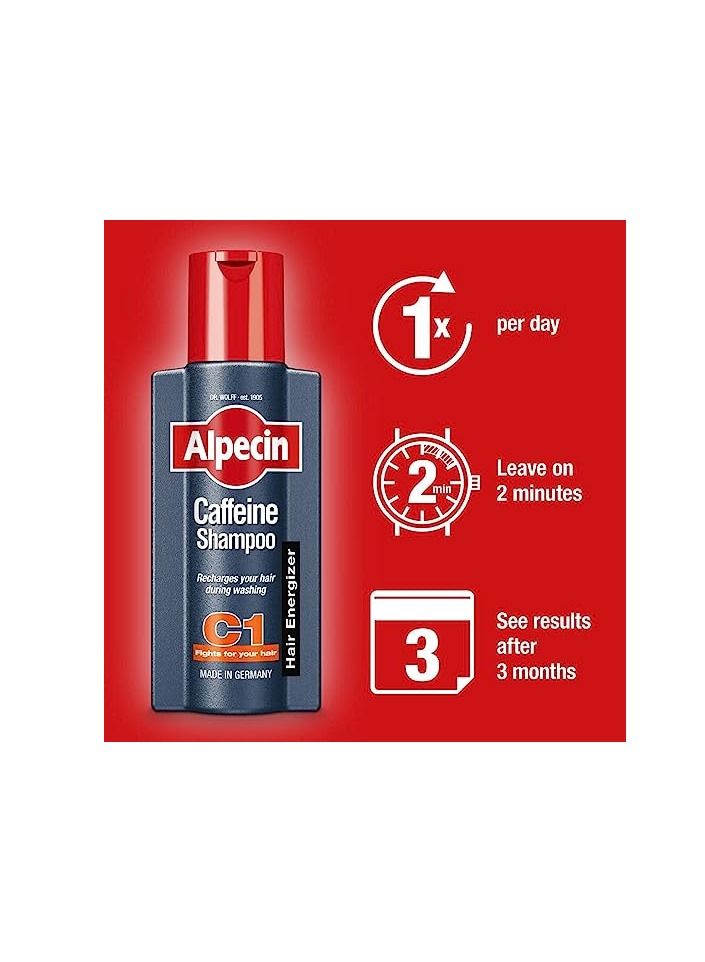 Alpecin Caffeine Shampoo C1 3x 250ml | Prevents and Reduces Hair Loss | Natural Hair Growth Shampoo for Men | Energizer for Strong Hair | Hair Care for Men Made in Germany