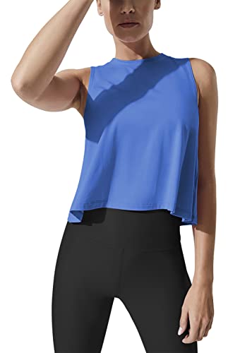 Mippo Cropped Workout Tops for Women Workout Shirts Sleeveless Tank Flowy Loose Crop High Neck Tank Tops Blue M - Image 1