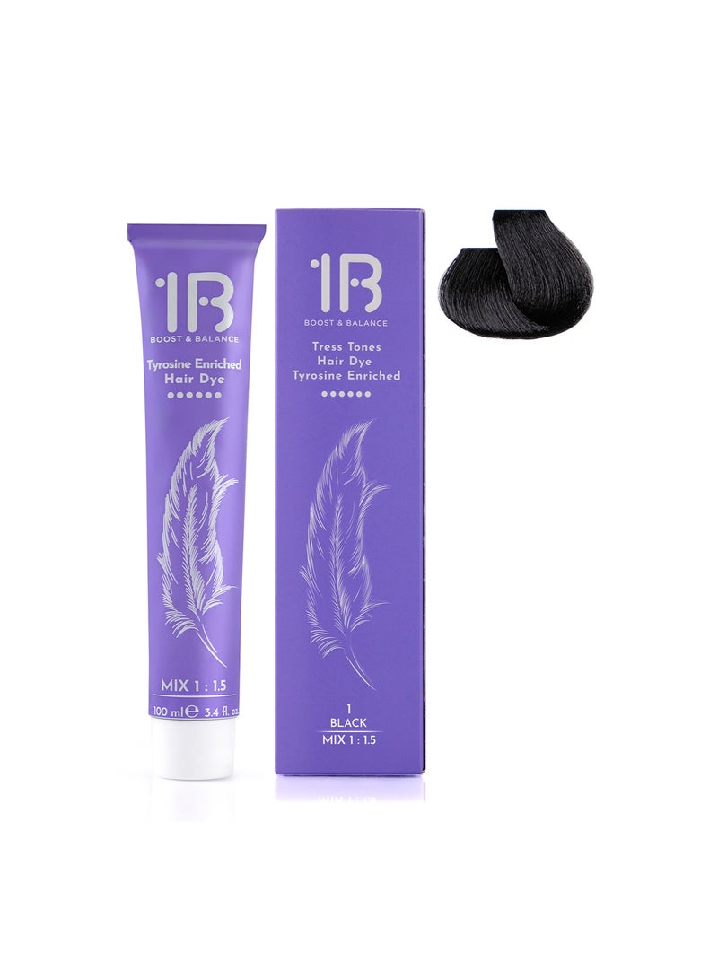 1B Hair Color Cream #1 Black – Permanent Jet Black Hair Dye with Tress Tones Tyrosine Complex | 100ml | Intense Black Pigment | Ultra Glossy, Long-Lasting Color for Bold & Brilliant Hair - Image 2