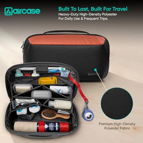 AirCase Multipurpose Toiletry Bag Pouch for Men & Women,Travel Organizer Pouch for Shaving & Makeup Kit, Cosmetic Accessories & Gadgets|10 Compartments,Premium 1680D Polyester, Water-Resistant(Orange) - Image 4