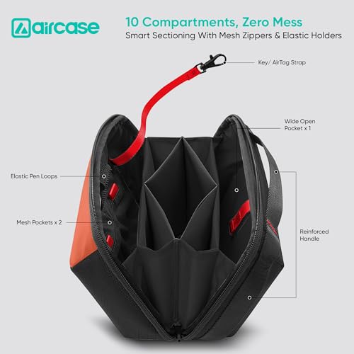 AirCase Multipurpose Toiletry Bag Pouch for Men & Women,Travel Organizer Pouch for Shaving & Makeup Kit, Cosmetic Accessories & Gadgets|10 Compartments,Premium 1680D Polyester, Water-Resistant(Orange) - Image 3