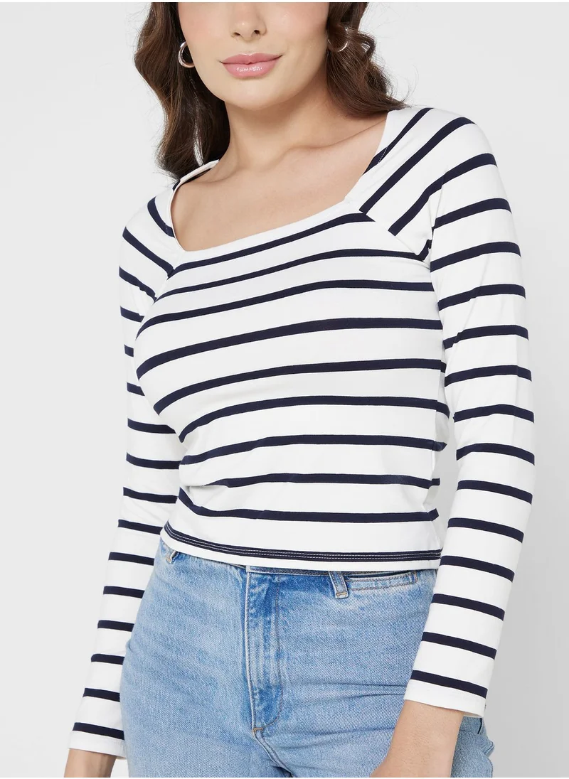 French Connection Square Neck Striped T-Shirt