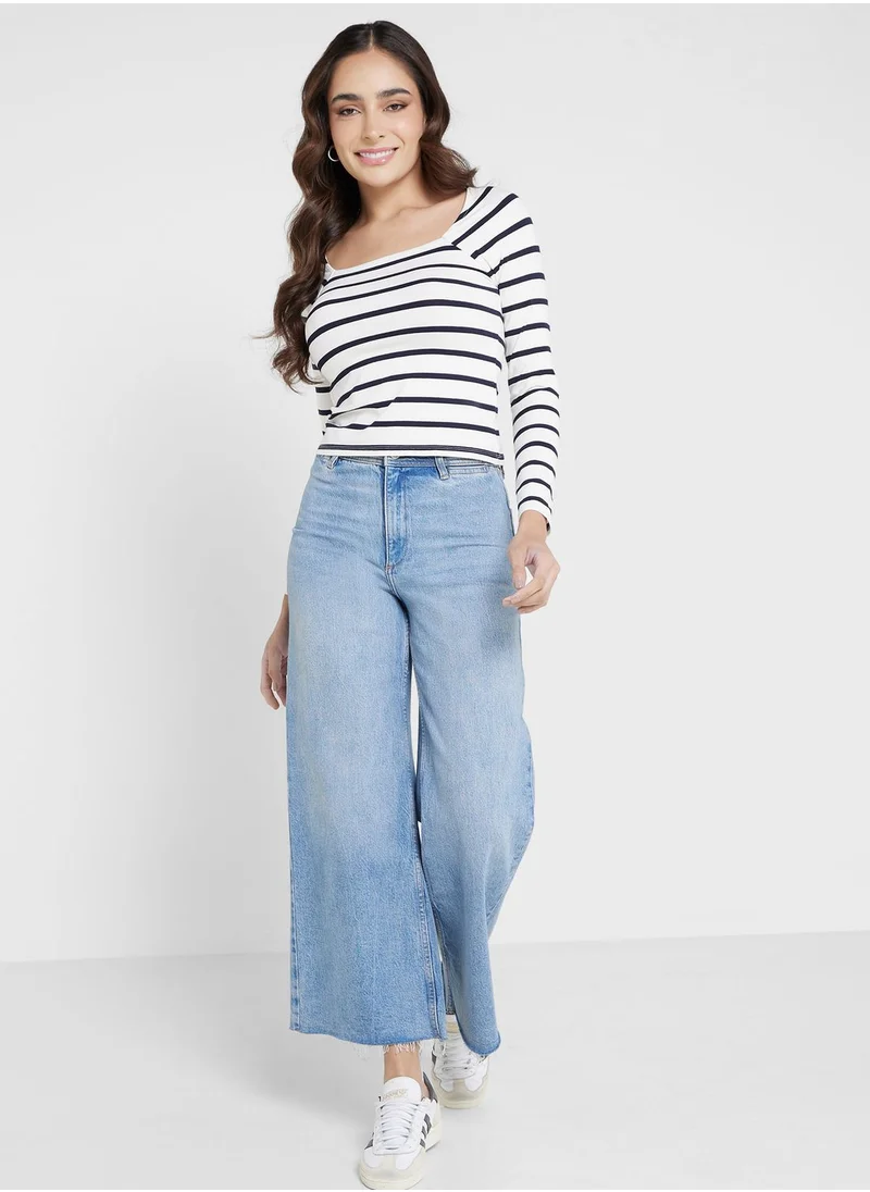 French Connection Square Neck Striped T-Shirt