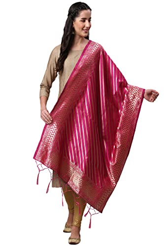 Lilots Women's Banarasi Silk Jacquard Woven Dupatta Gorgeous Printed Chunni (Rani Pink), Free Size - Image 1