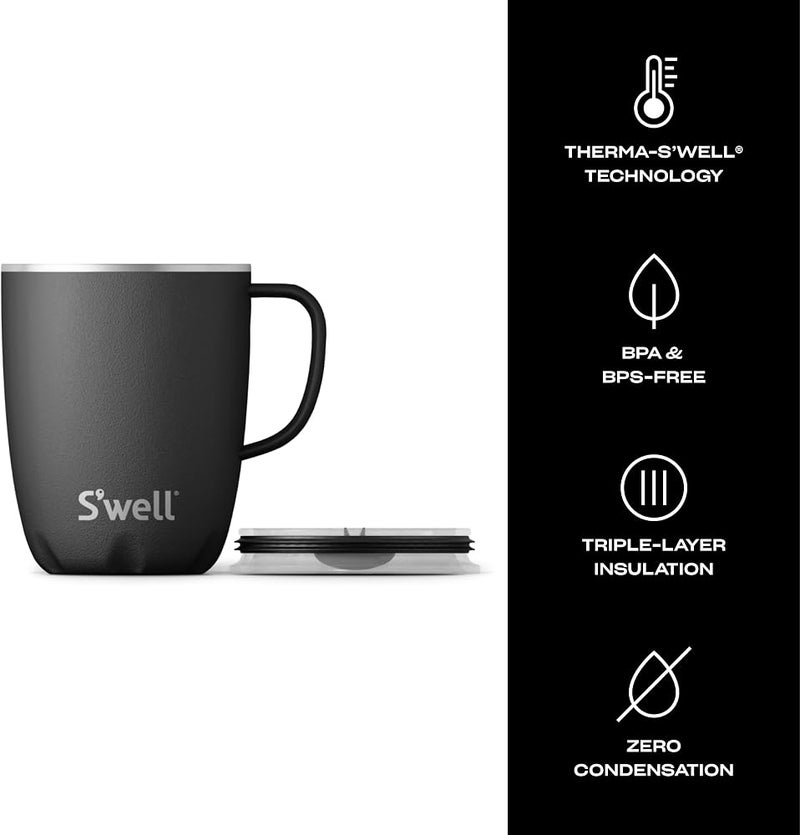 S'well Stainless Steel Travel Mug with Handle - 12oz - Onyx - Triple-Layered Vacuum-Insulated Container Designed to Keep Drinks Cold and Hot - BPA-Free Water Bottle - Image 3